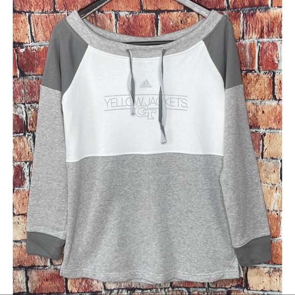 NWT Georgia Tech Yellow Jackets Gray White Wide Neck Large Adidas Sweatshirt - Picture 2 of 5